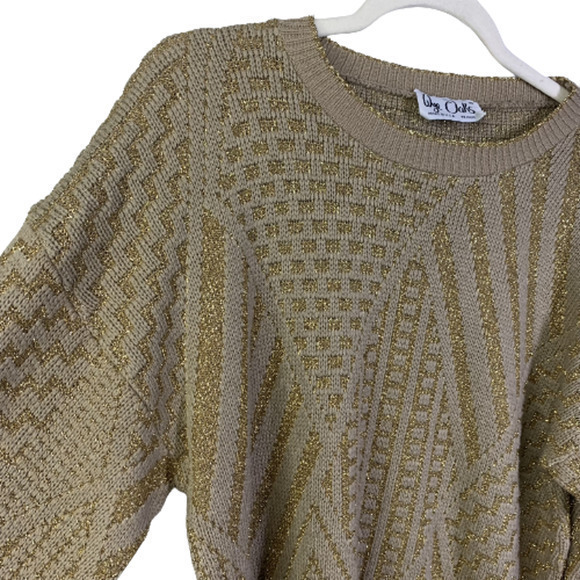 WYE OAKS Vintage Gold Metallic Geometric Pullover Sweater - Picture 3 of 8
